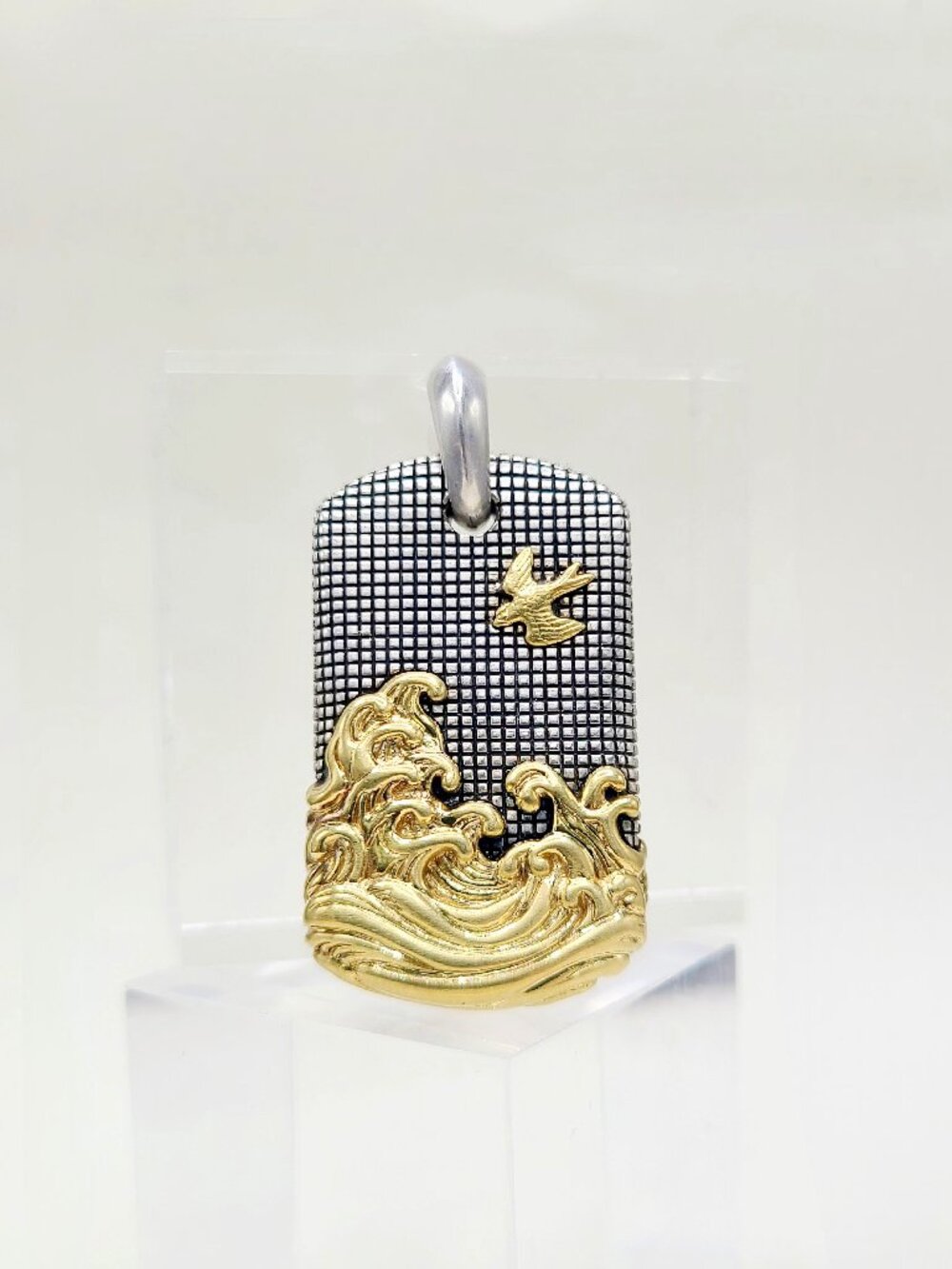 David Yurman Waves Dog Tag Pendant w/ 18K Yellow Gold